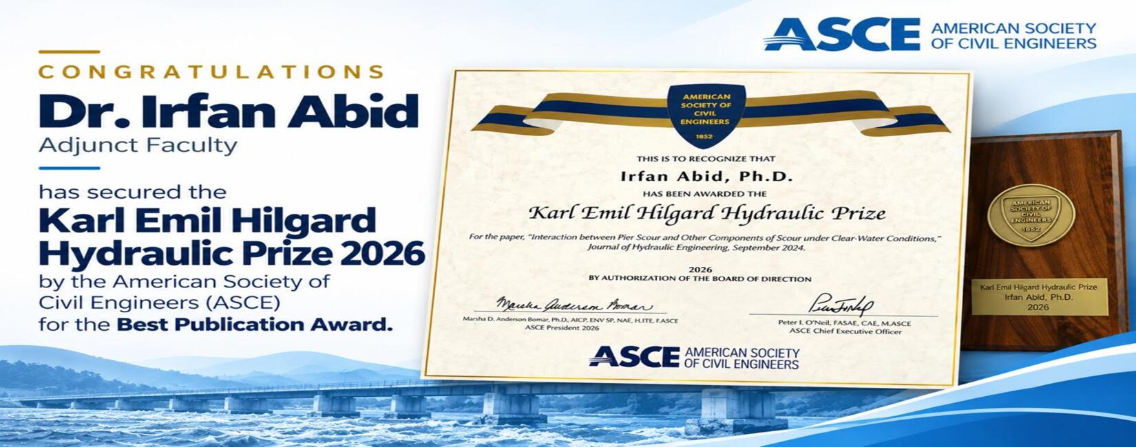 SCEE faculty secures Karl Emil Hilgard Hydraulic Prize 2026 by American Society of Civil Engineers (ASCE)